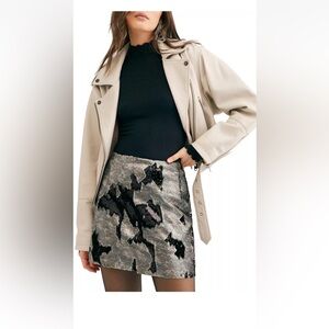 Free People Skinny Sequin Miniskirt Skirt Pink Cheetah Camo 8